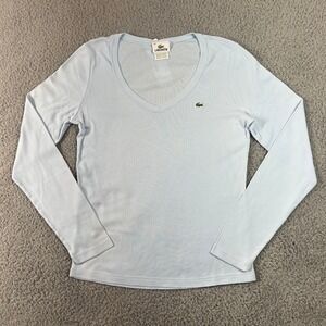Lacoste Women's Long Sleeve V-Neck T-Shirt Light Blue US Size M (EU/8) VTG NWT